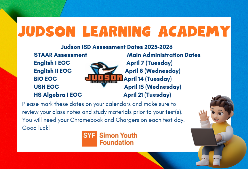 JLA SPRING STAAR EOC 2026 Schedule