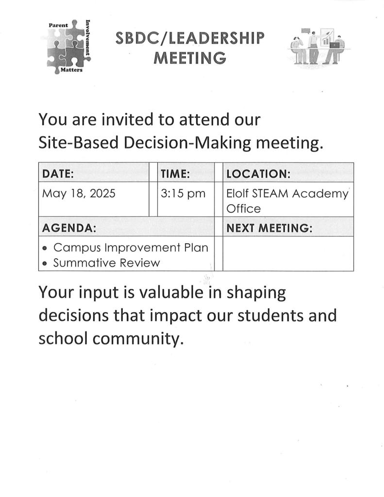 Site Based Decision Meeting May 18th