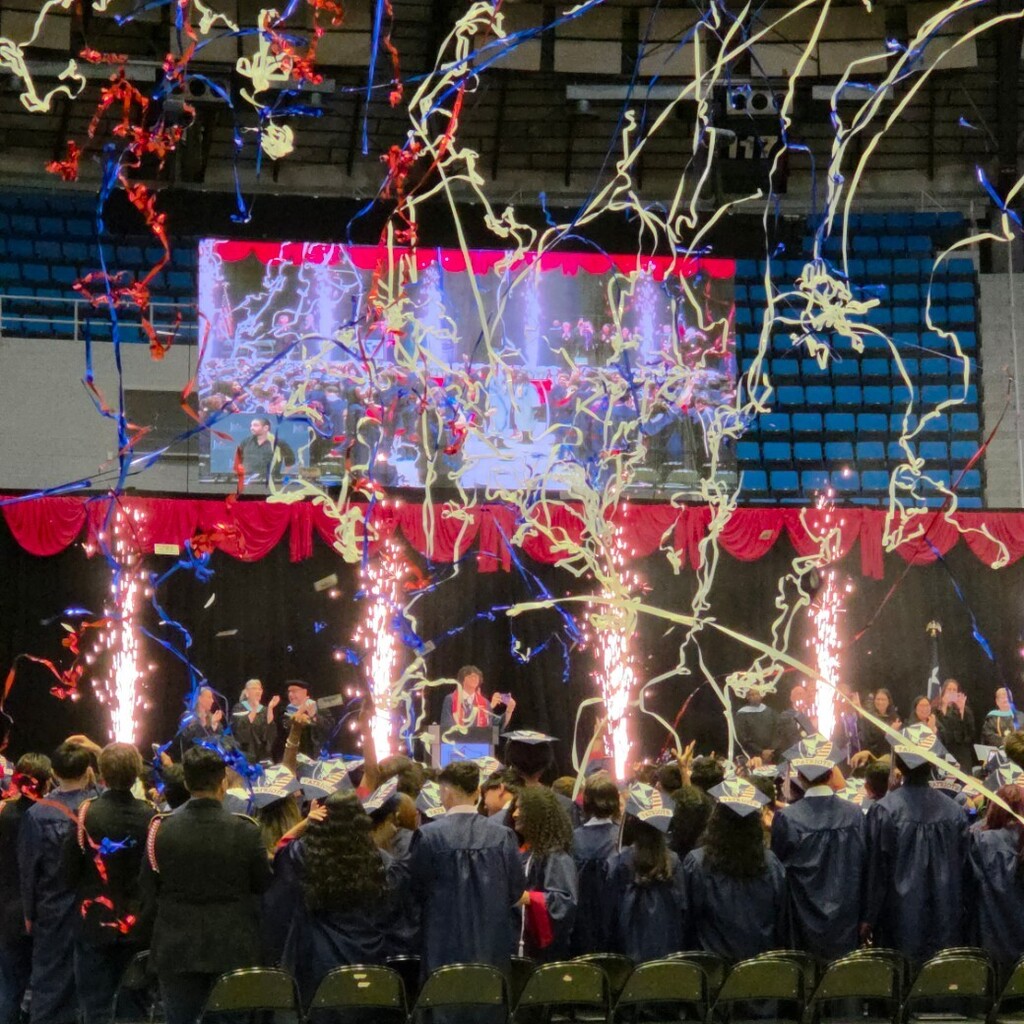 photo of VMHS graduates celebrating at end of Commencement 