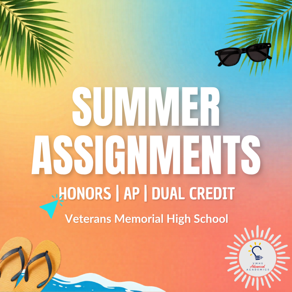 VMHS graphic announcing summer reading assignments for advanced academics