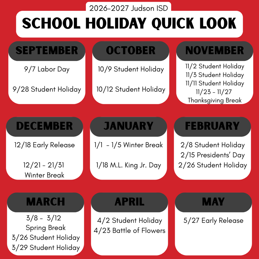calendar of school holidays