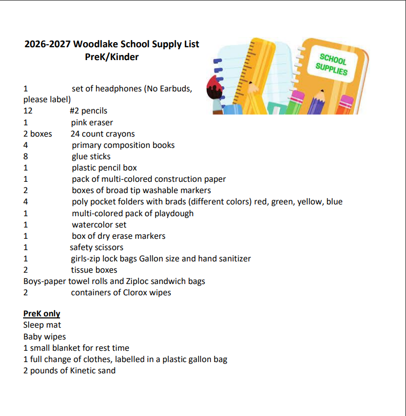 PreK /Kinder supplies