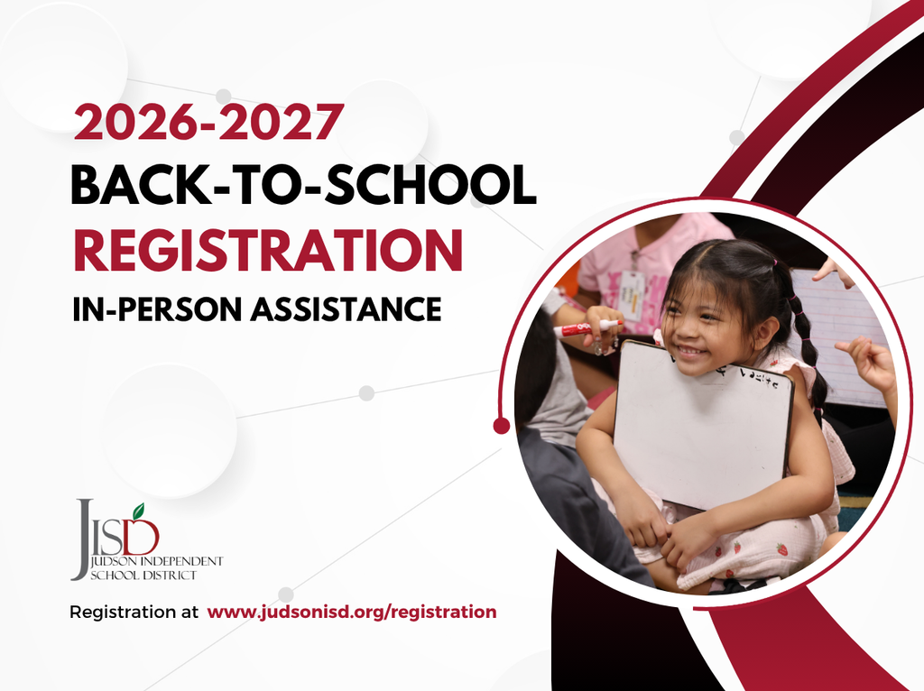 In person registration assistance graphic with photo of little girl smiling.
