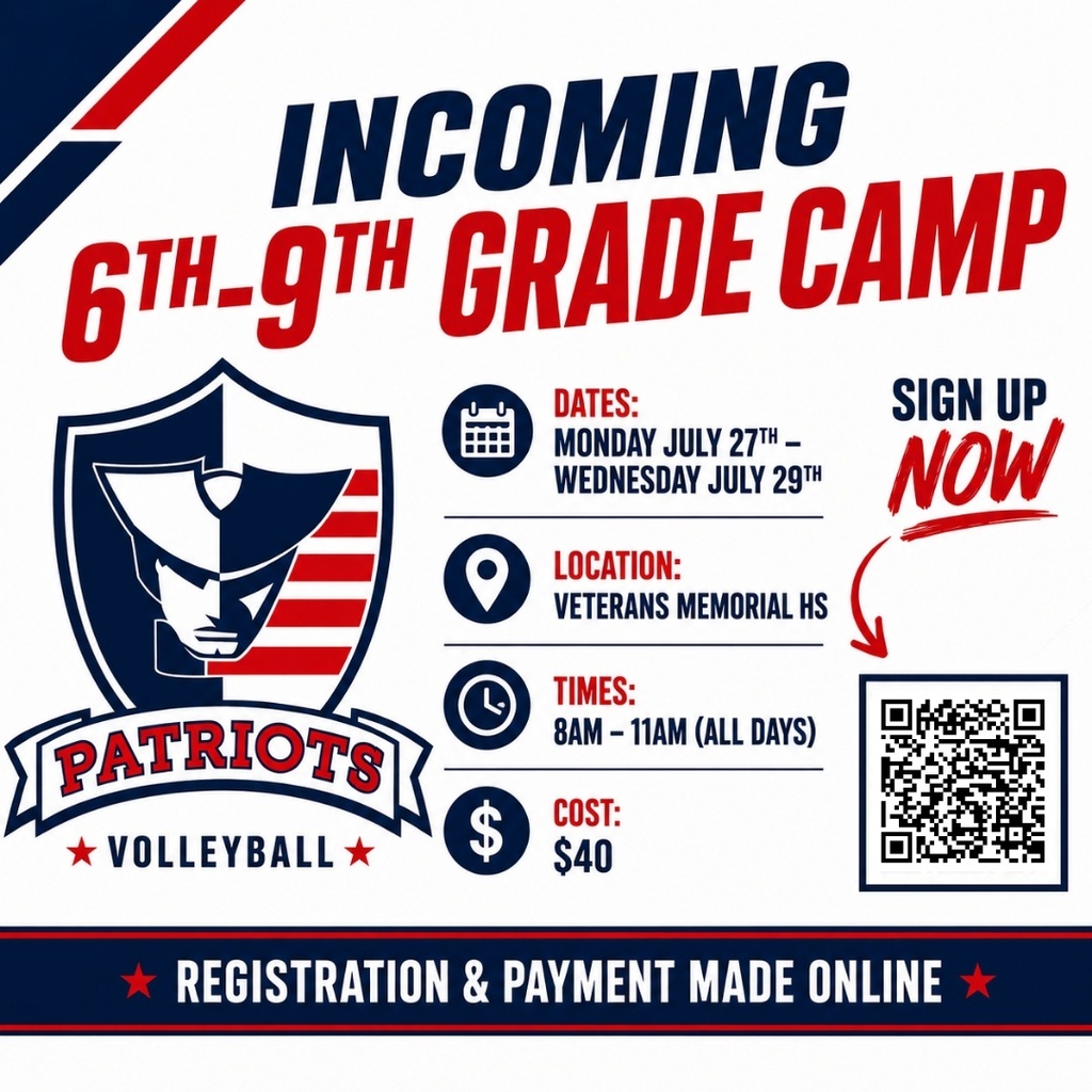Three volleyball flyers promoting the incoming 6th–9th grade camp, the 10th–12th grade team camp, and August 1 tryouts with registration and schedule information.