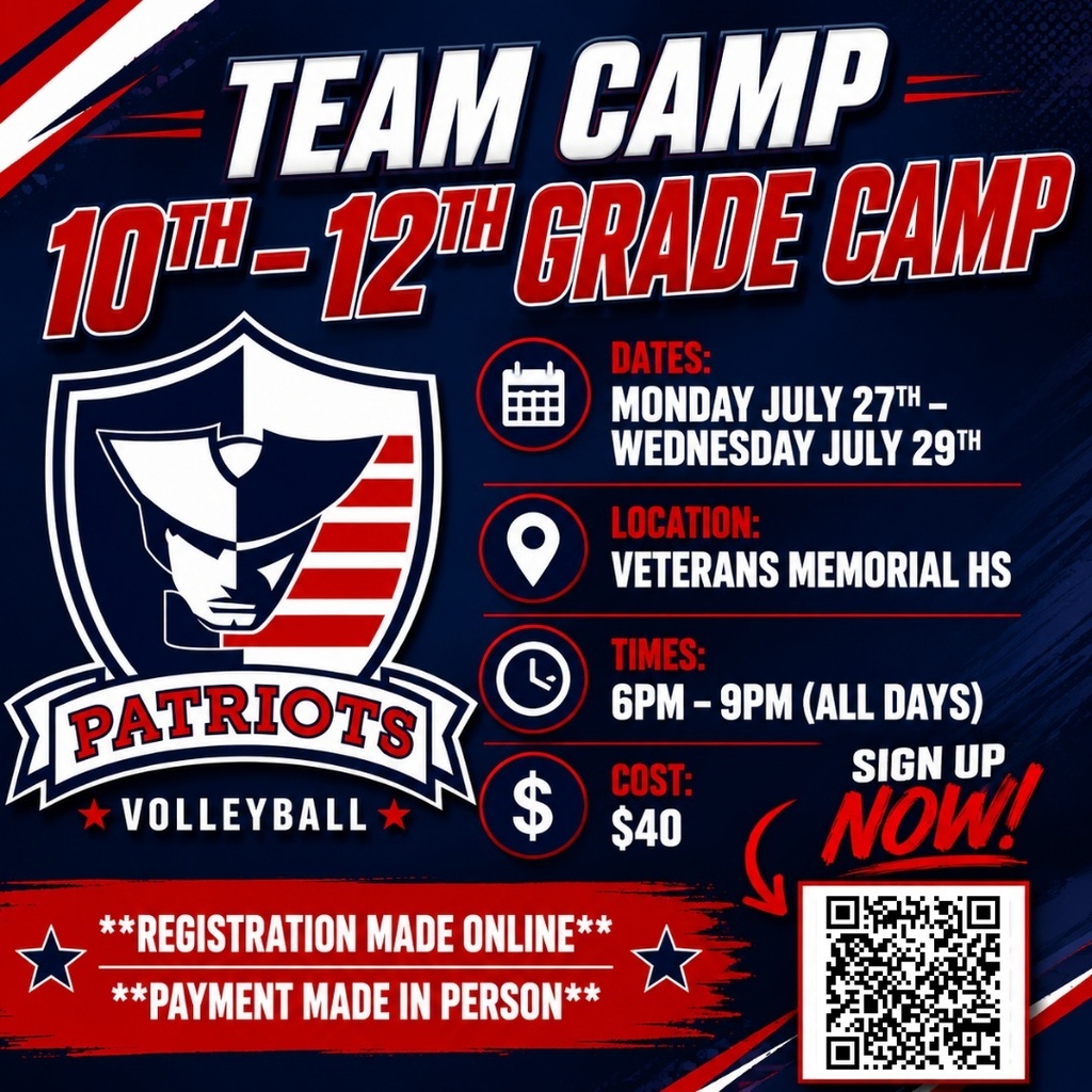 Three volleyball flyers promoting the incoming 6th–9th grade camp, the 10th–12th grade team camp, and August 1 tryouts with registration and schedule information.