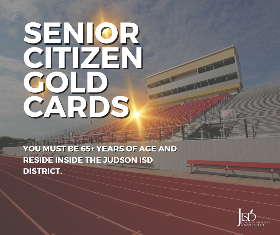 Senior Citizen Gold Cards over a photo of a stadium.
