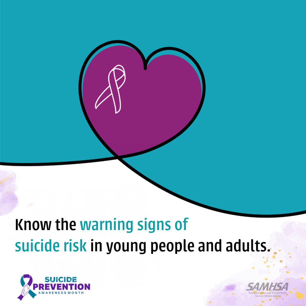 image with words "know the warning signs of suicide risk in young people and adults" 