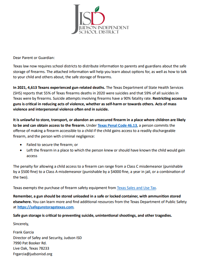 Gun Safety Letter