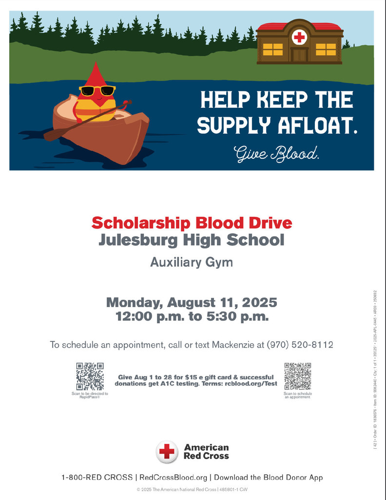 Blood Drive Poster for Monday August 11, 2025