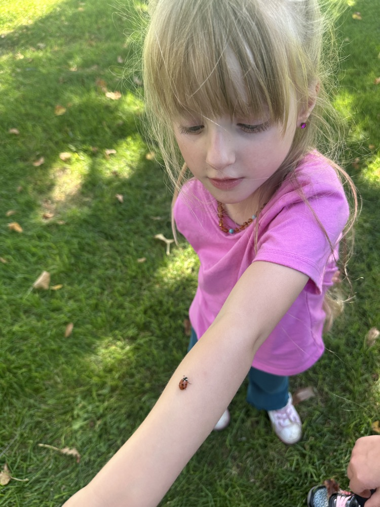 female student with a lady bug on her arm