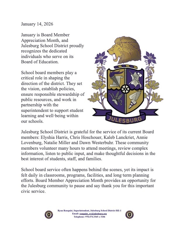 Board Member Appreciation Month Letter