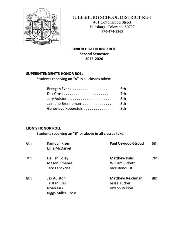 JH Honor Roll