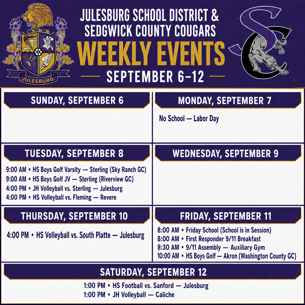 Schedule for the week