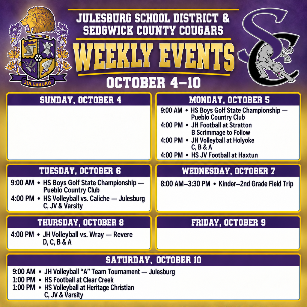 Schedule for the week