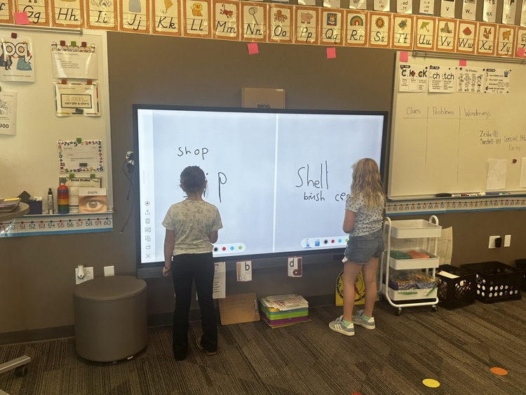 Practicing spelling words on the BENQ.