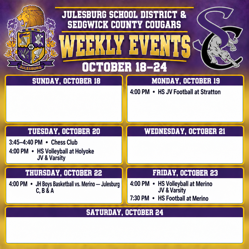 Schedule for the week