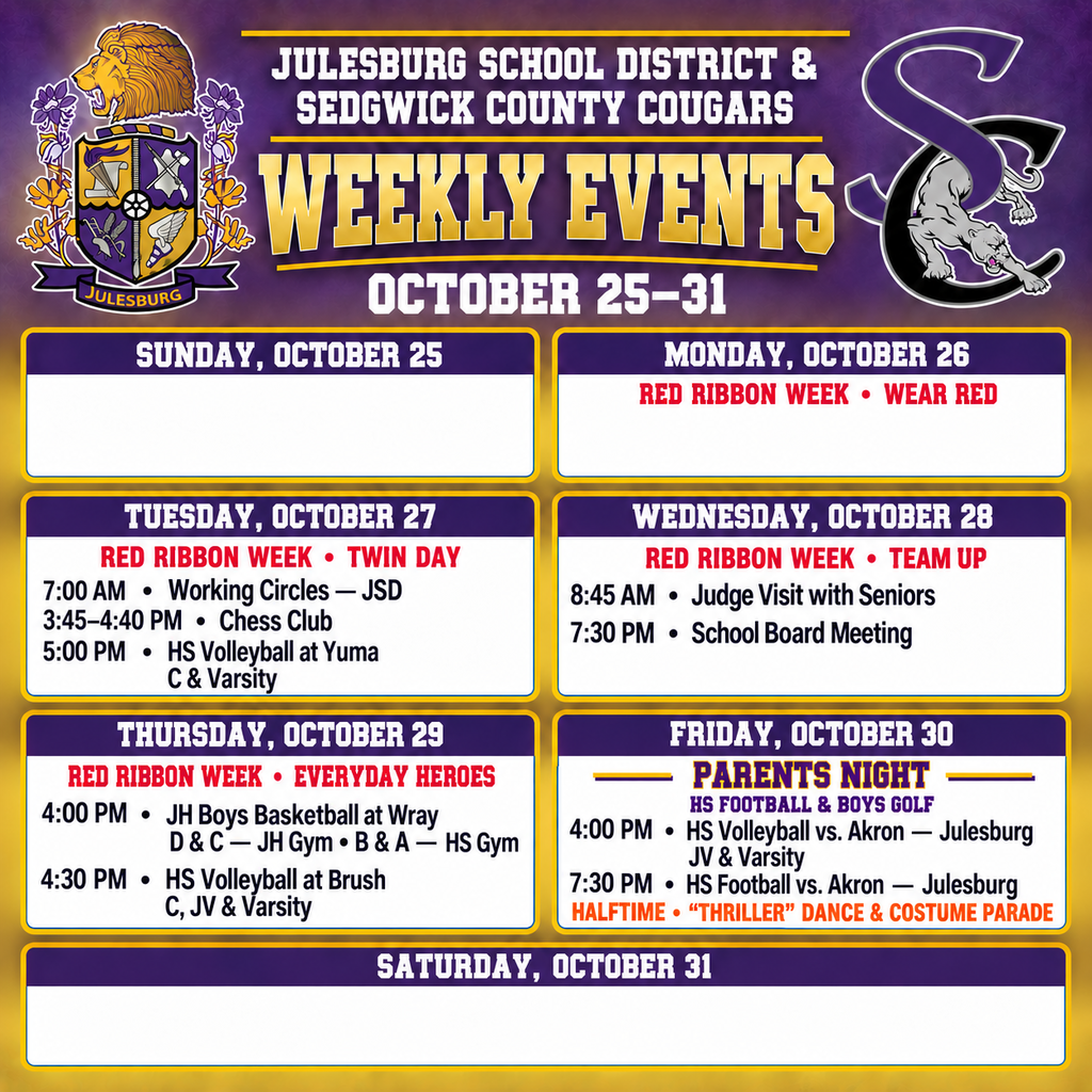 Schedule for the week