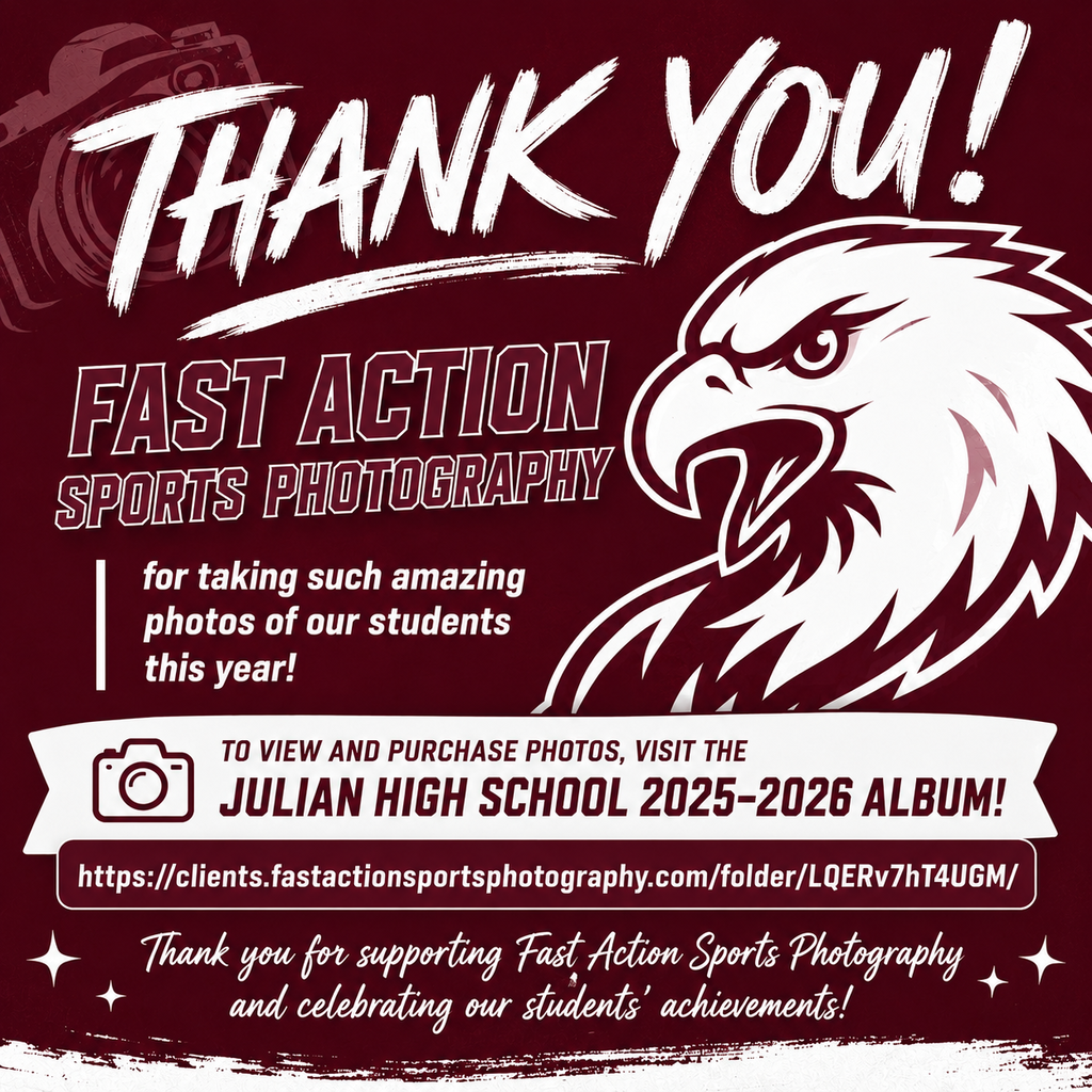 A poster with a red background and an eagle graphic thanks supporters for their assistance with sports photography.