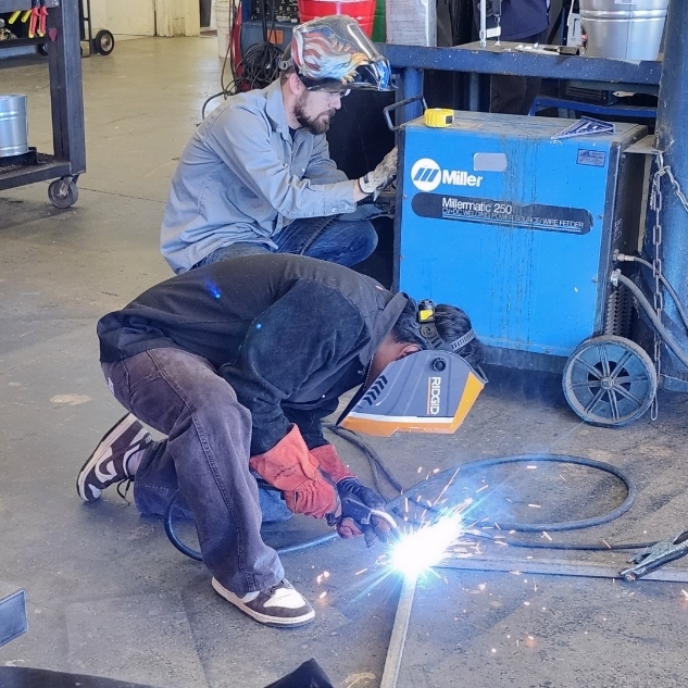 Student welds in the CTE Welding class.