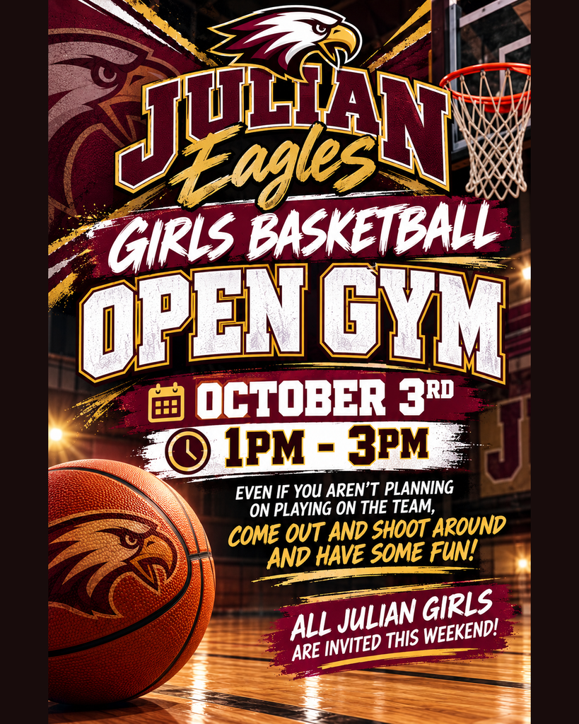 Come out, shoot around, bring a friend, and have some fun! You don’t have to be planning on playing on the team to come out. All Julian girls are invited!