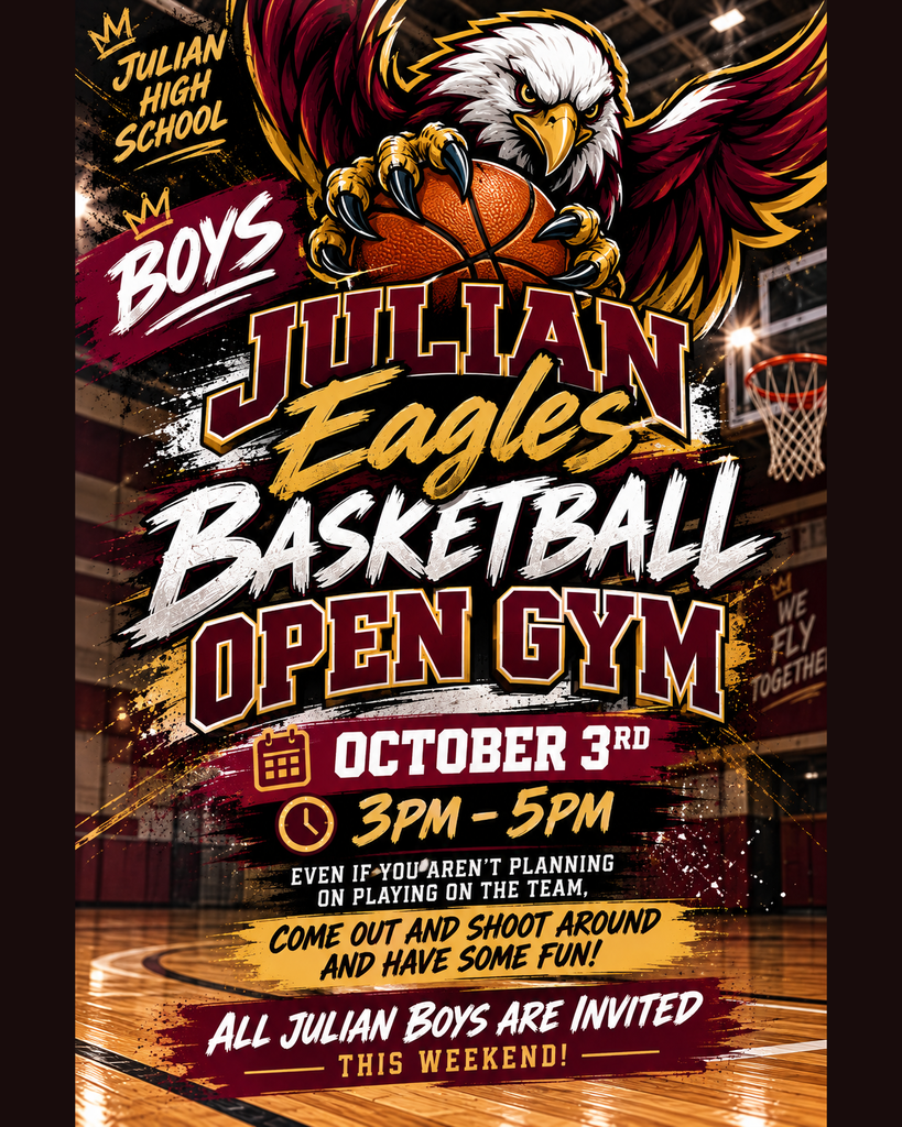 Come out and shoot your best shot, bring a friend, and have some fun! You don’t have to be planning on playing on the team to come out. All Julian boys are invited!
