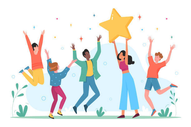 Clip art of students celebrating and reaching for the stars