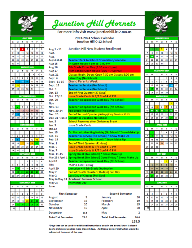 School Calendar Update | Junction Hill C-12 School District