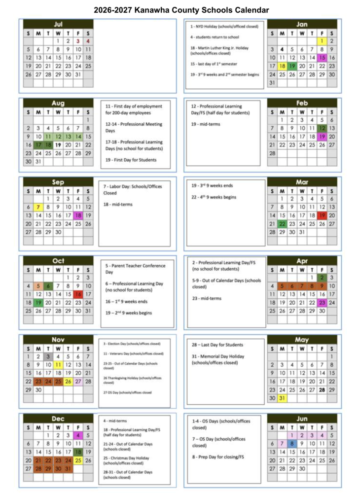 2026-2027 KCS School Calendar