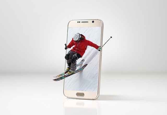 skier coming out of a phone