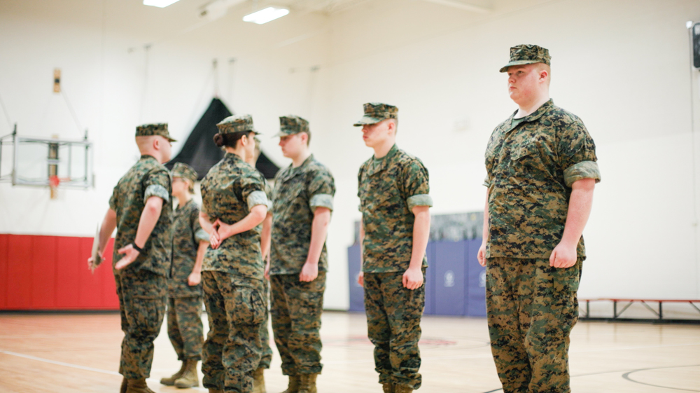 rotc students standing in formation.