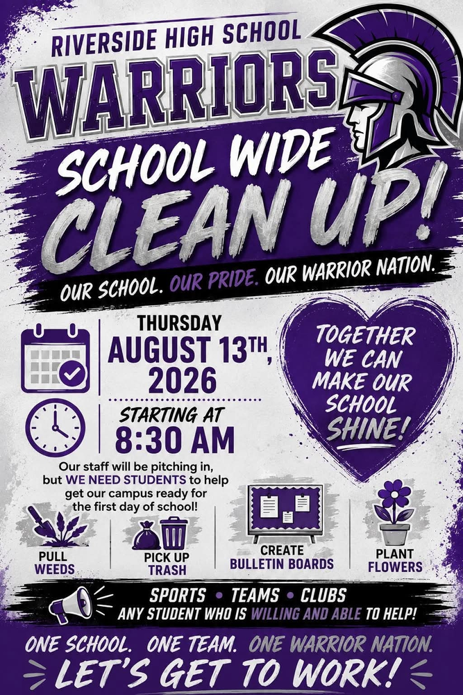 ad for school clean up on August 13 at 8:30 am