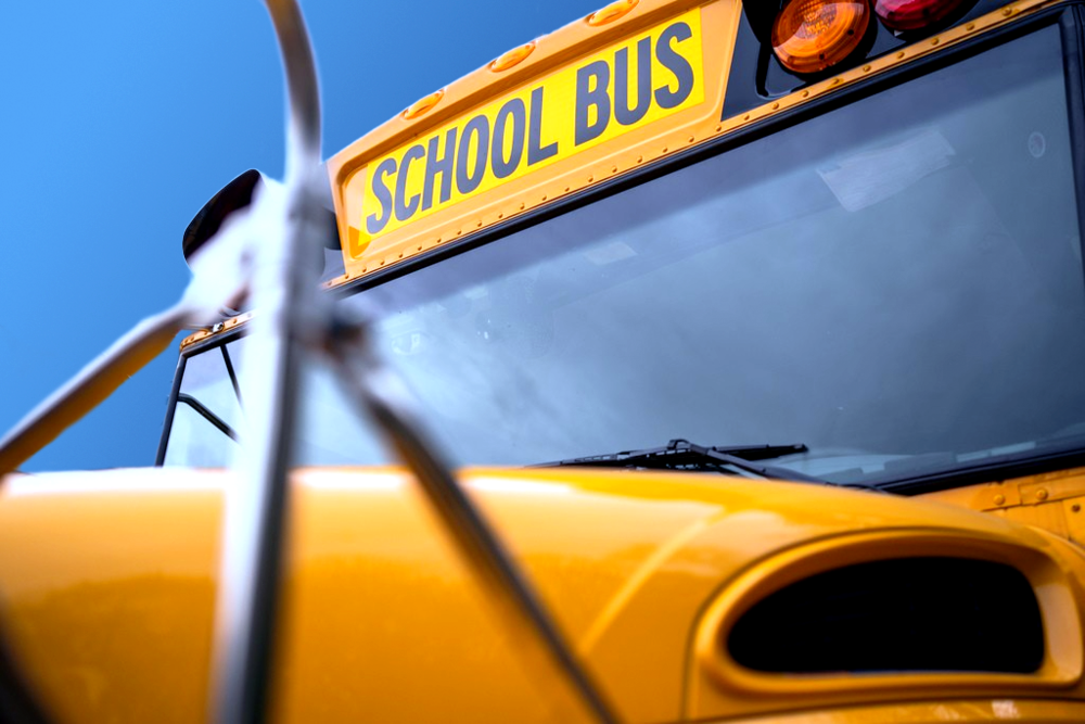 close up shot of the front of the school bus.