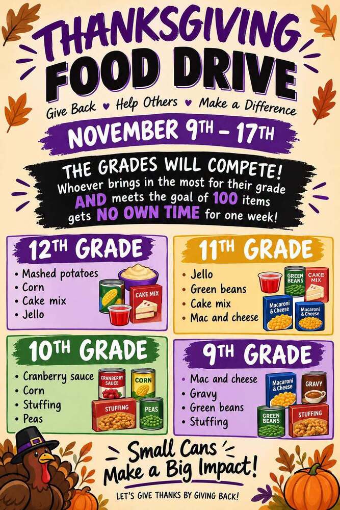ad for the thanksgiving food drive Nov 9 - 17