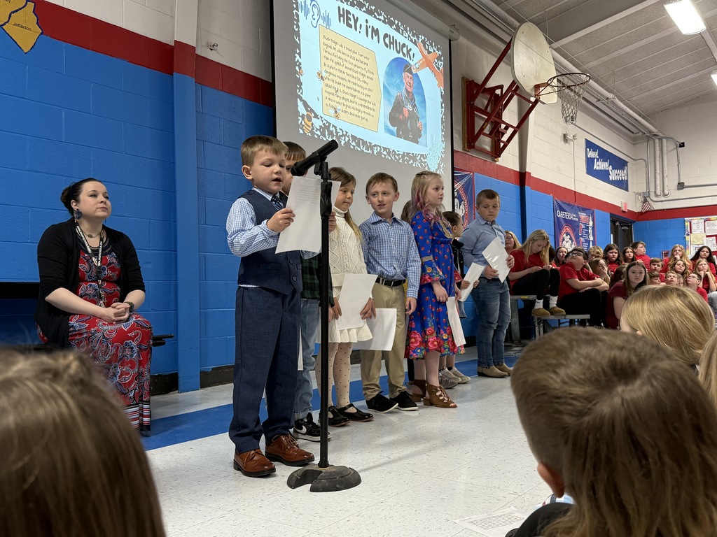 first grade student reading his presentation about the legacy of legendary west virginian chuck yeager
