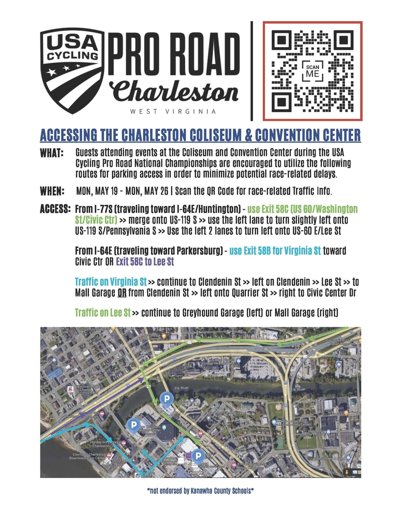 map of access routes to Charleston Colosseum for Graduation