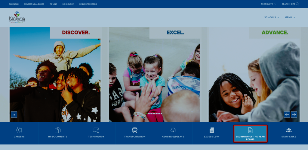 kcs website home screen