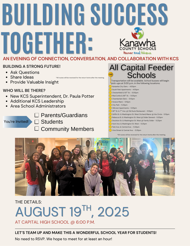 capital high school feeder area town hall with dr. potter is on august 19th at capital high school at 6:00pm.