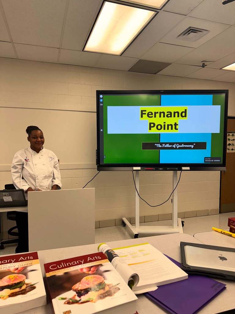 carver culinary students presenting their research on world famous chefs.