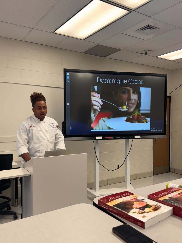 carver culinary students presenting their research on world famous chefs.