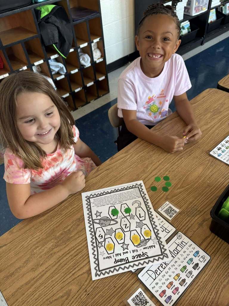 two bridgeview elementary kindergarten students working together during a math lesson. 