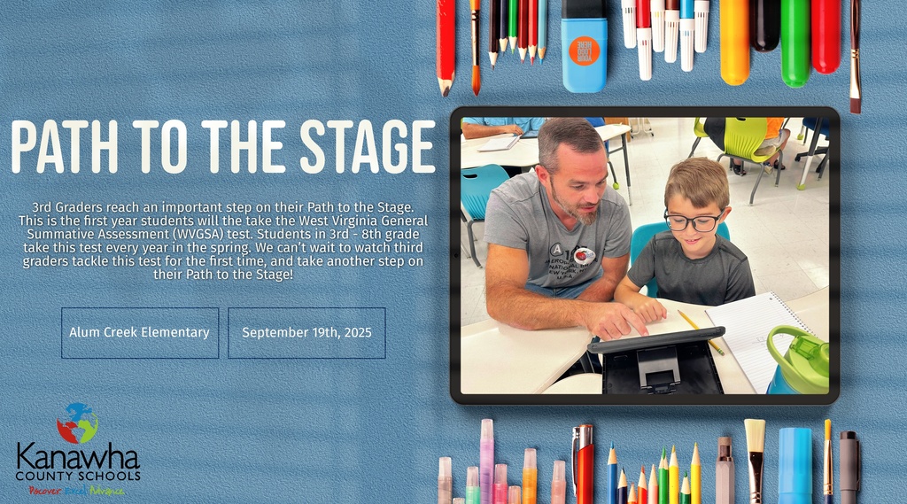 third grade student at alum creek elementary working through a lesson in preparation for the WVGSA test with a family member sitting beside him. 