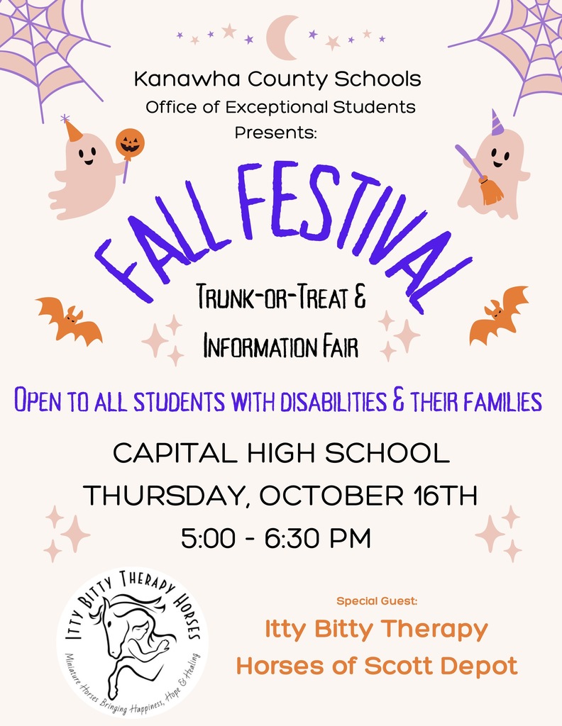 KCS office of exceptional students trunk or treat event at Capital high school on thrusday october 16th from 5:00pm-6:30pm open to all students with disabilities and their families. 