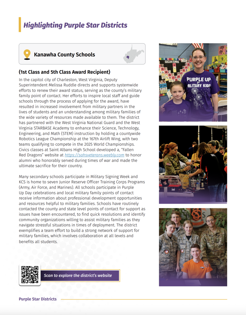 Kanawha County Schools is a Purple Star District