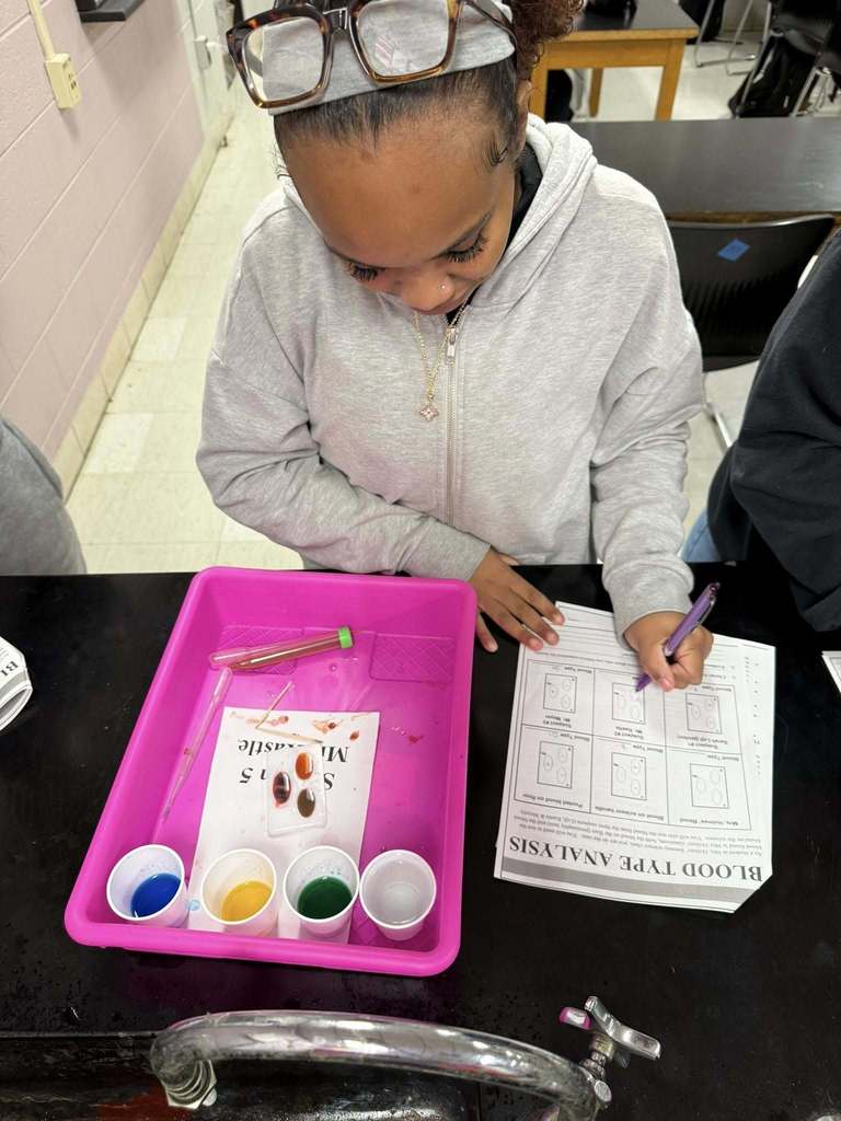 a south charleston high school students doing a blood testing analysis during forensics class.