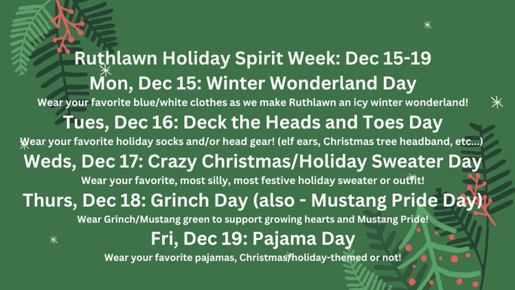 a holiday themed background with a list of dress up days provided
