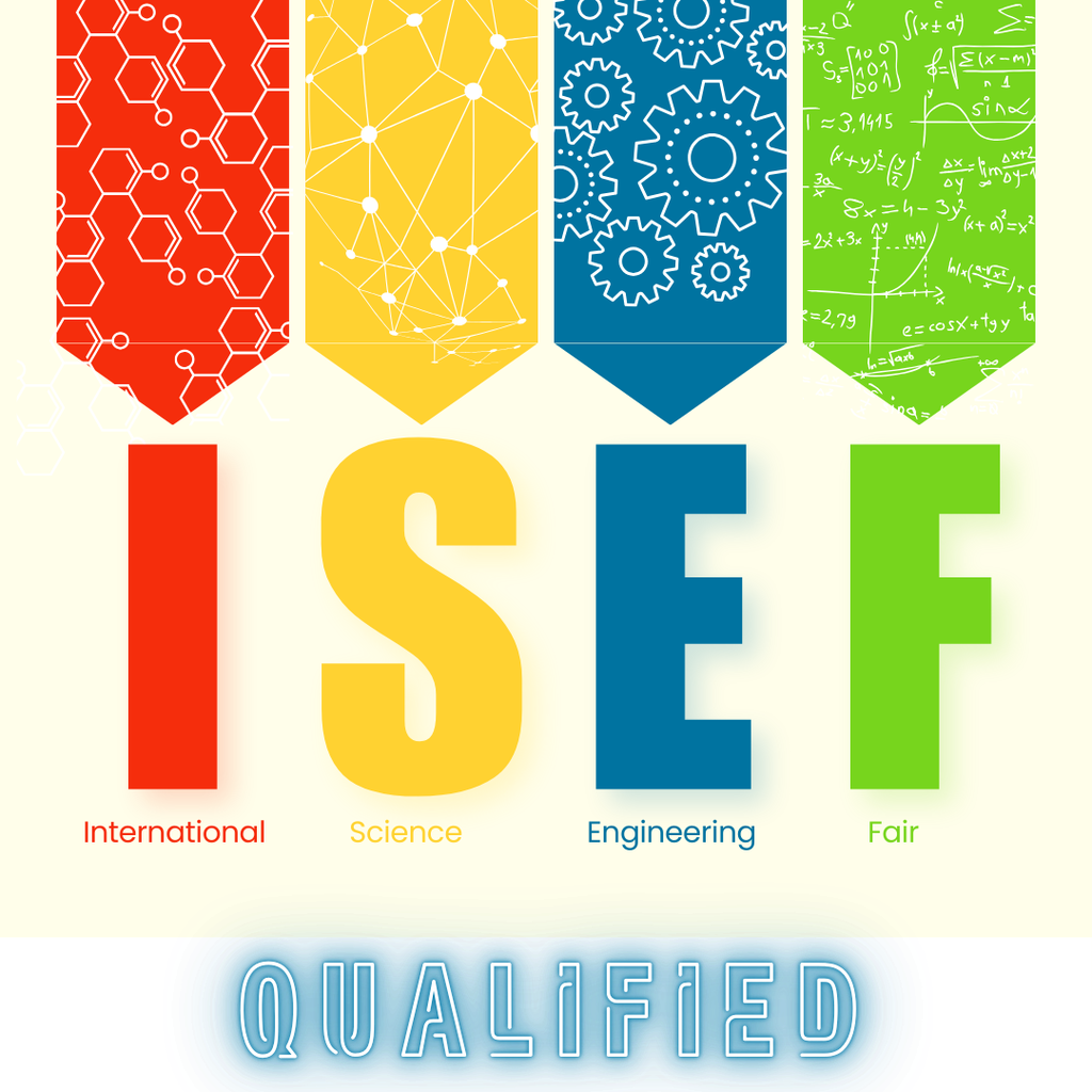 A red banner with a geometric design on it, a yellow banner with a geometric design on it, a blue banner with gears on it, and a green banner with a equations on it. I is below the red banner. S is below the yellow banner. E is below the blue banner. F is below the green banner. Those initials stand for International Science and Engineering Fair.