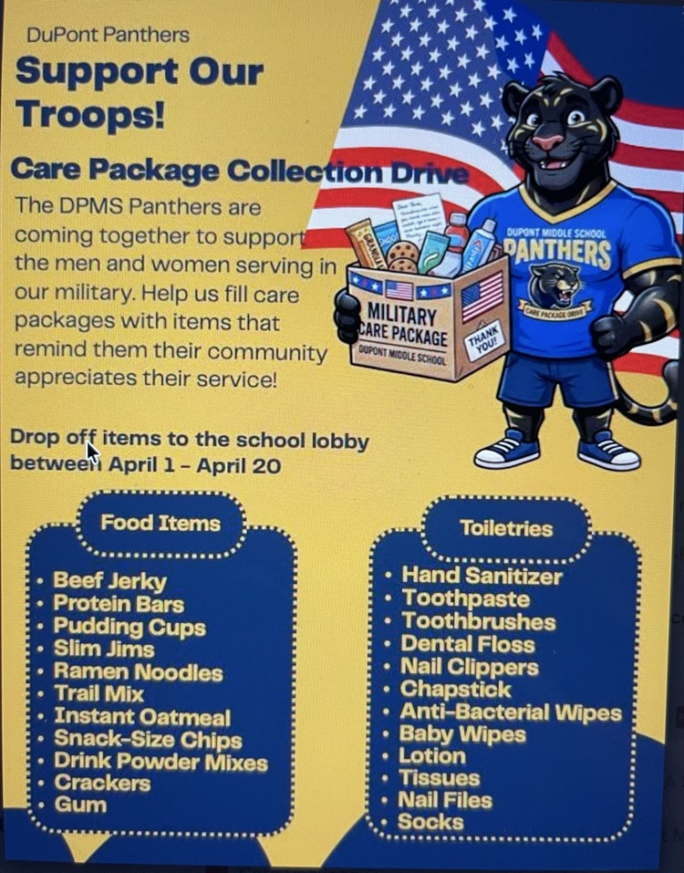 A list of items to send to deployed troops  