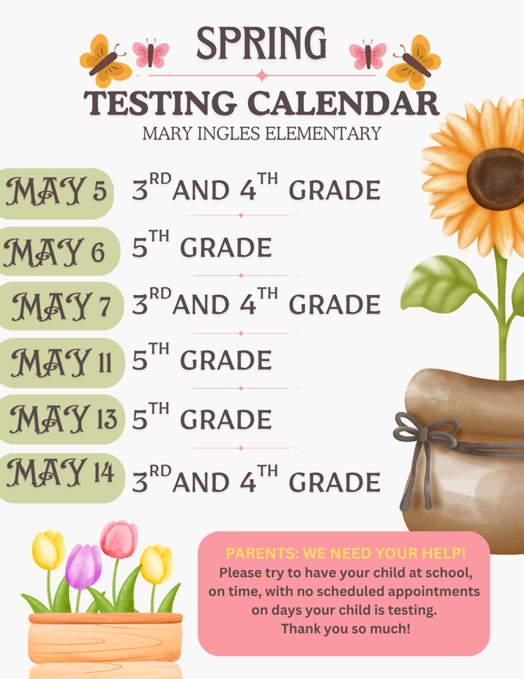 Schedule for spring testing