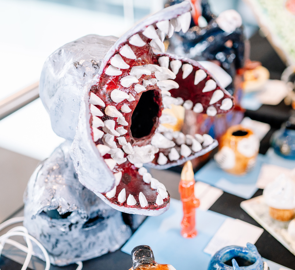 The Demogorgon from season 1 of the TV show Stranger Things made out of pottery.