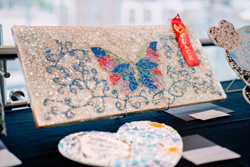 A glass butterfly mosaic that won 2nd place at the KCS art show.